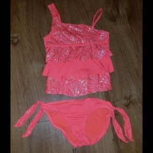 Coral colored Justice bathing suit two piece